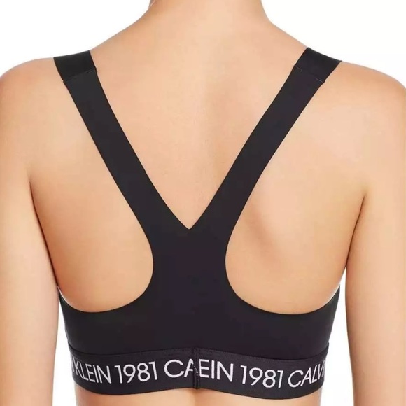 Calvin Klein Women's Racerback Black Sports Bra - Picture 2 of 5